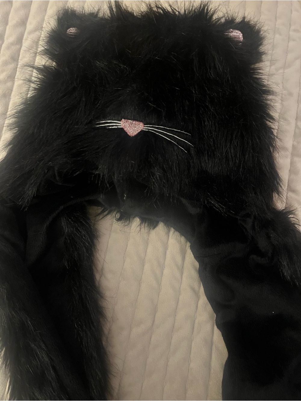 Black Faux Fur Cat 3-in-one Hat, scarf, and mittens